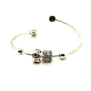 Chamilia Sterling Silver Open Bangle Bracelet with Pink and Crystal Charms